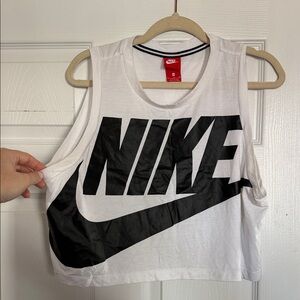 Vintage Nike Women's Black Logo White Crop Top